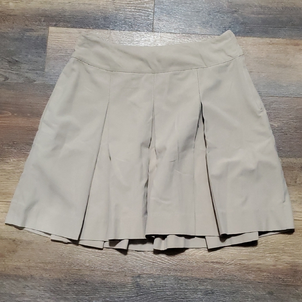 Parker Tan Pleated Skater Mini Skirt Work